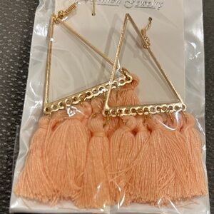 Fashion Jewelry Gold and Peach Triangle Tassel Earrings